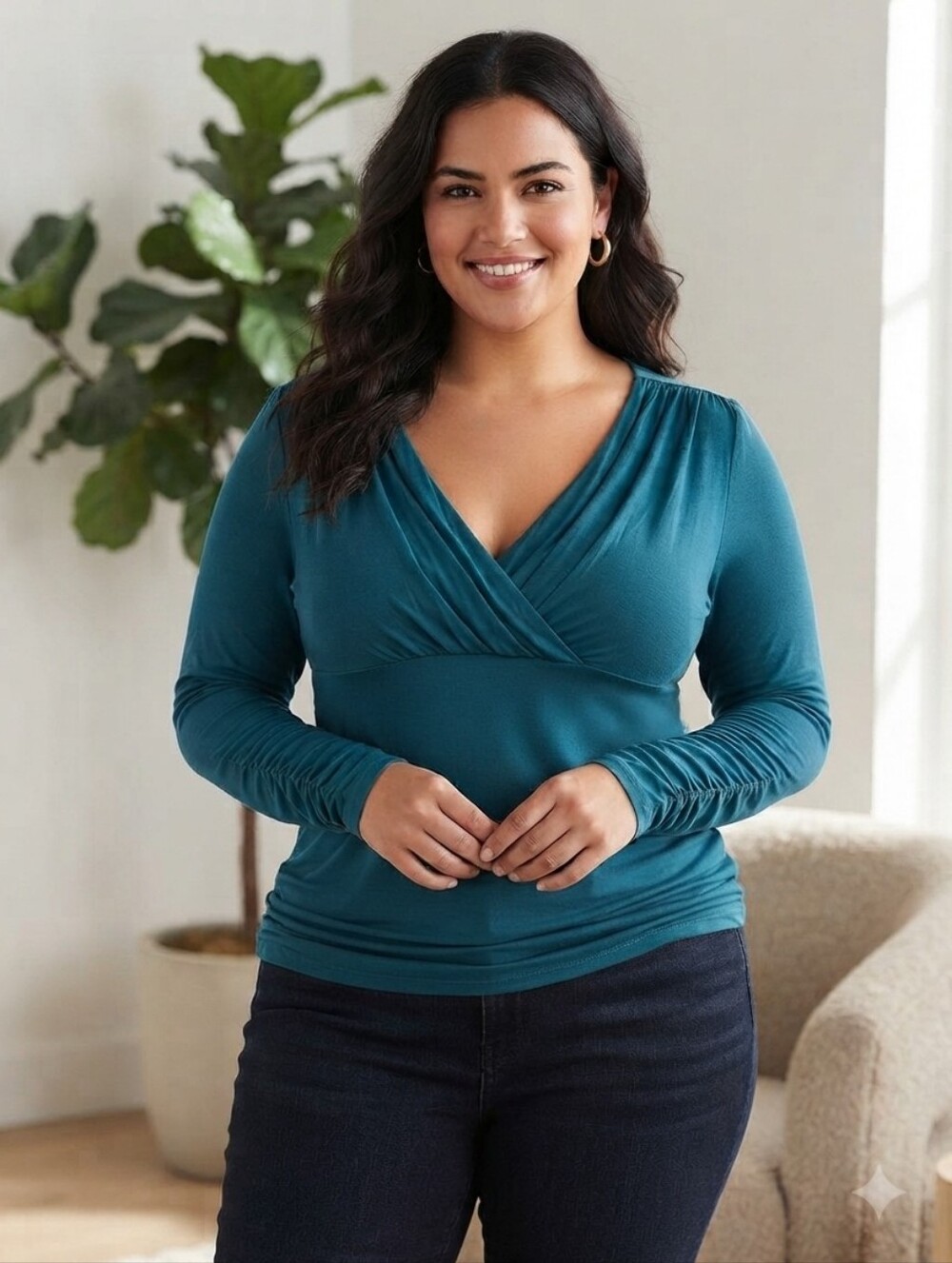 Victoria's Secret XL Teal Long-Sleeve Draped V-Neck Bra Top